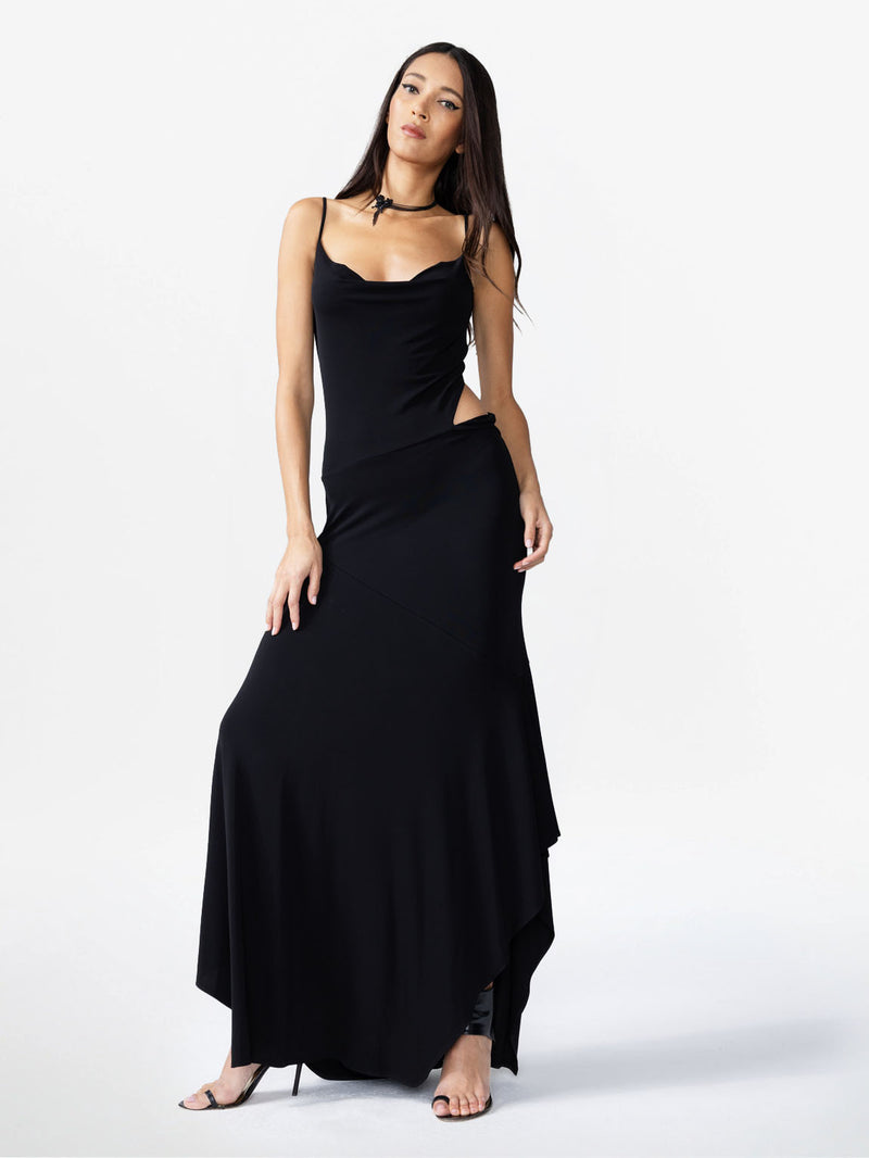 LONG DRESS WITH STRAPS AND NECKLINE ON THE BACK SIDE