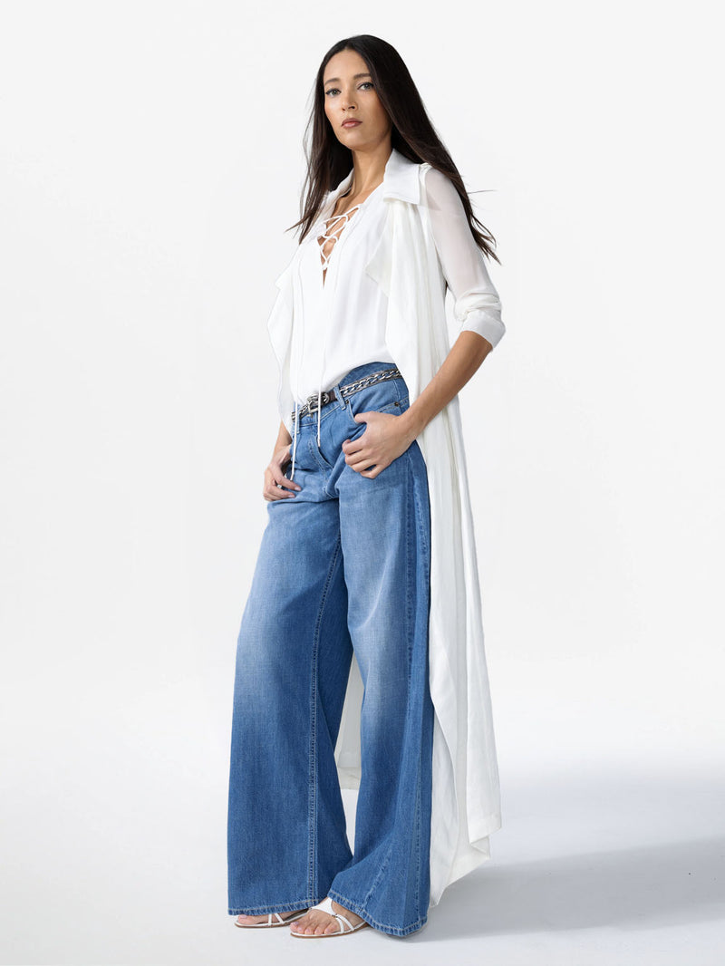 SLEEVELESS SHIRT WITH LACE-UP NECKLINE