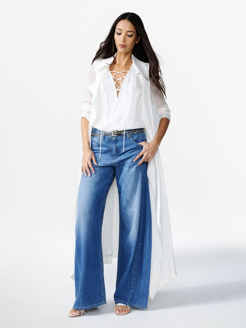 SLEEVELESS SHIRT WITH LACE-UP NECKLINE