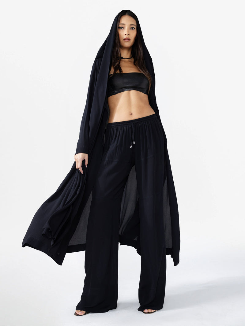 HOODED DUST COAT WITH SLIDER LINK AT WAIST