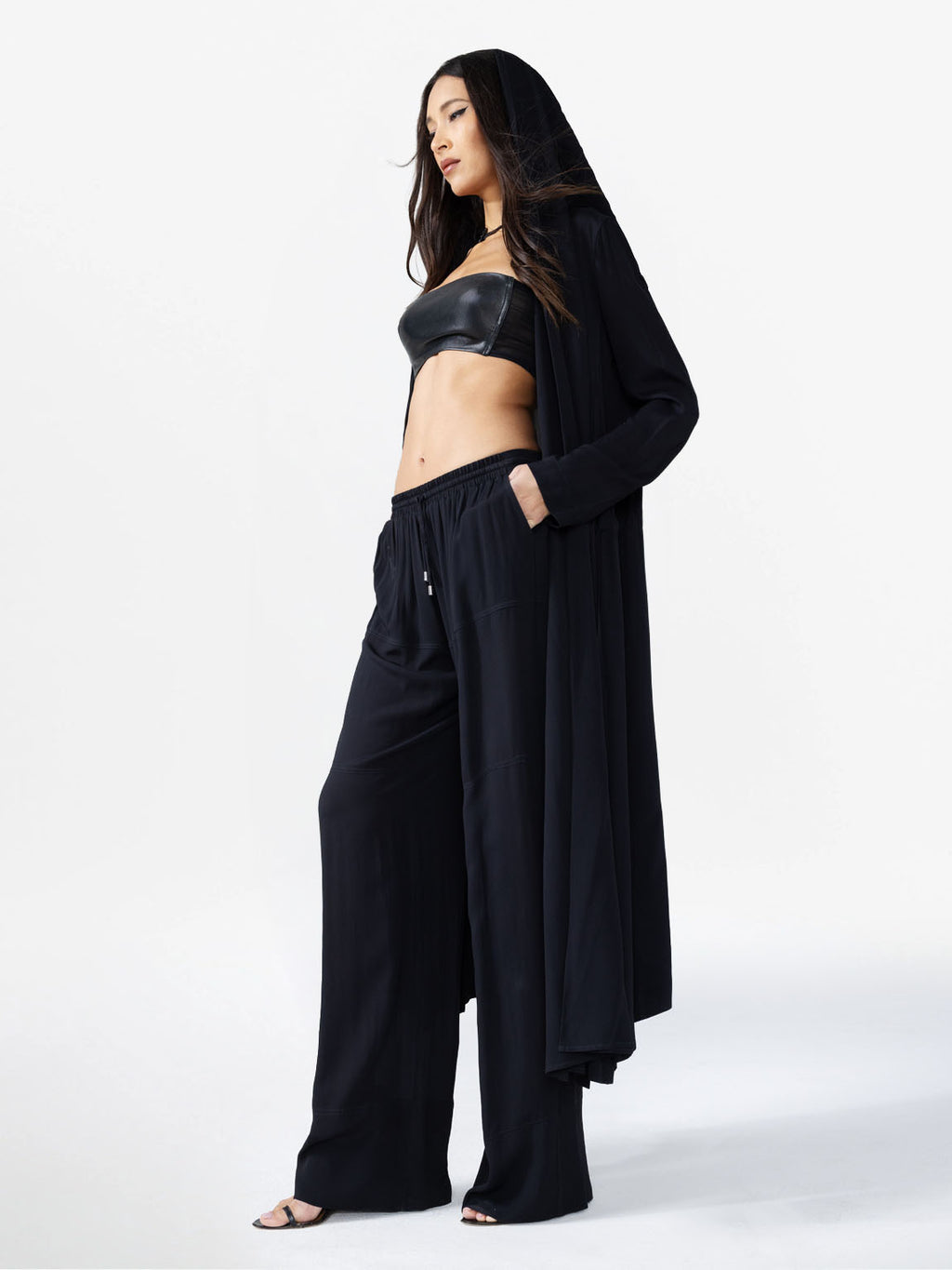 HOODED DUST COAT WITH SLIDER LINK AT WAIST