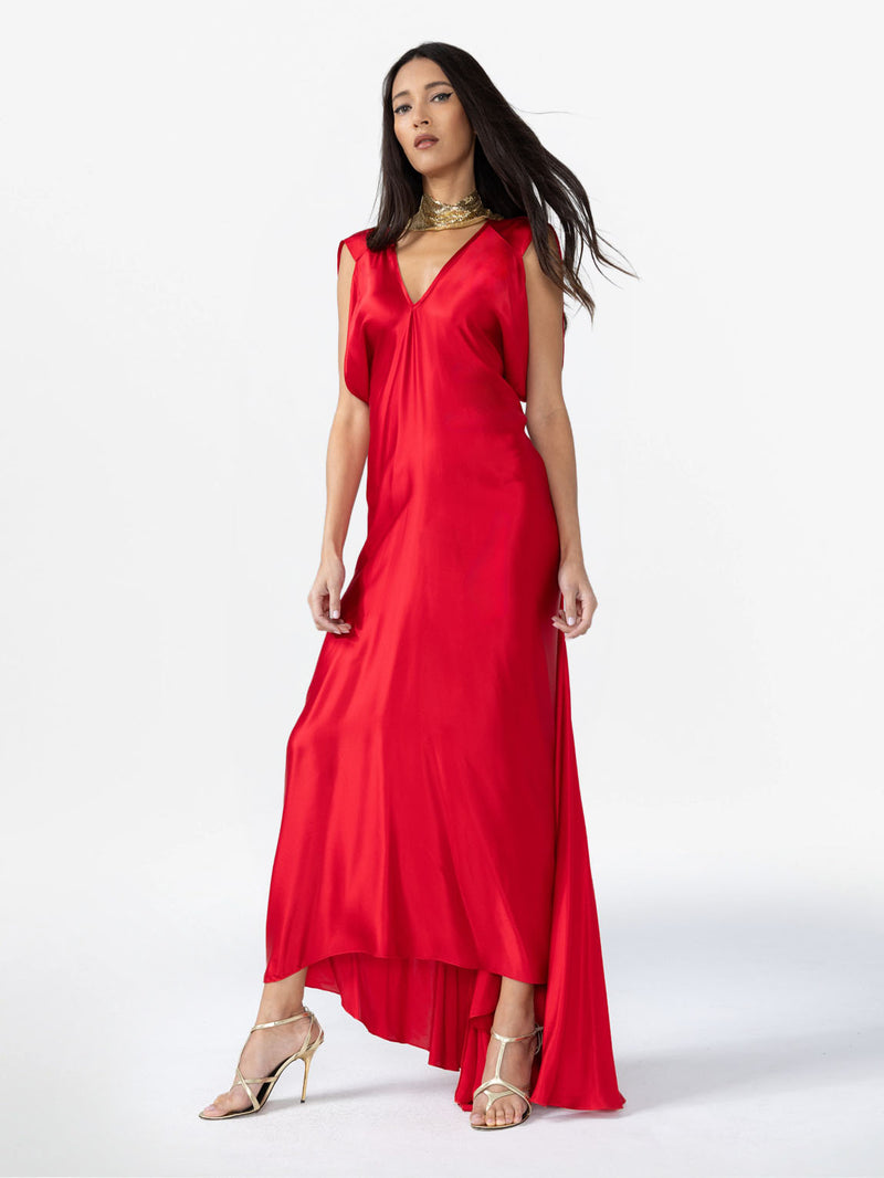 LONG DRESS WITH KEELS AND V NECKLINE