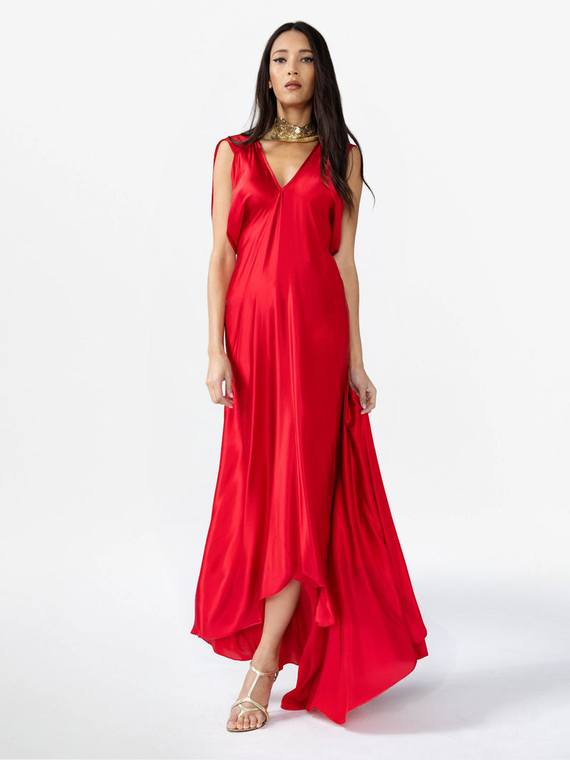 LONG DRESS WITH KEELS AND V NECKLINE