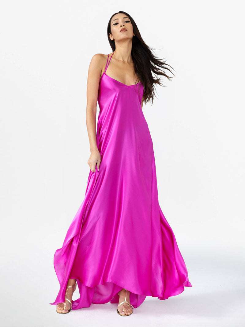 LONG DRESS WITH BACK NECKLINE AND CROSSED STRAPS