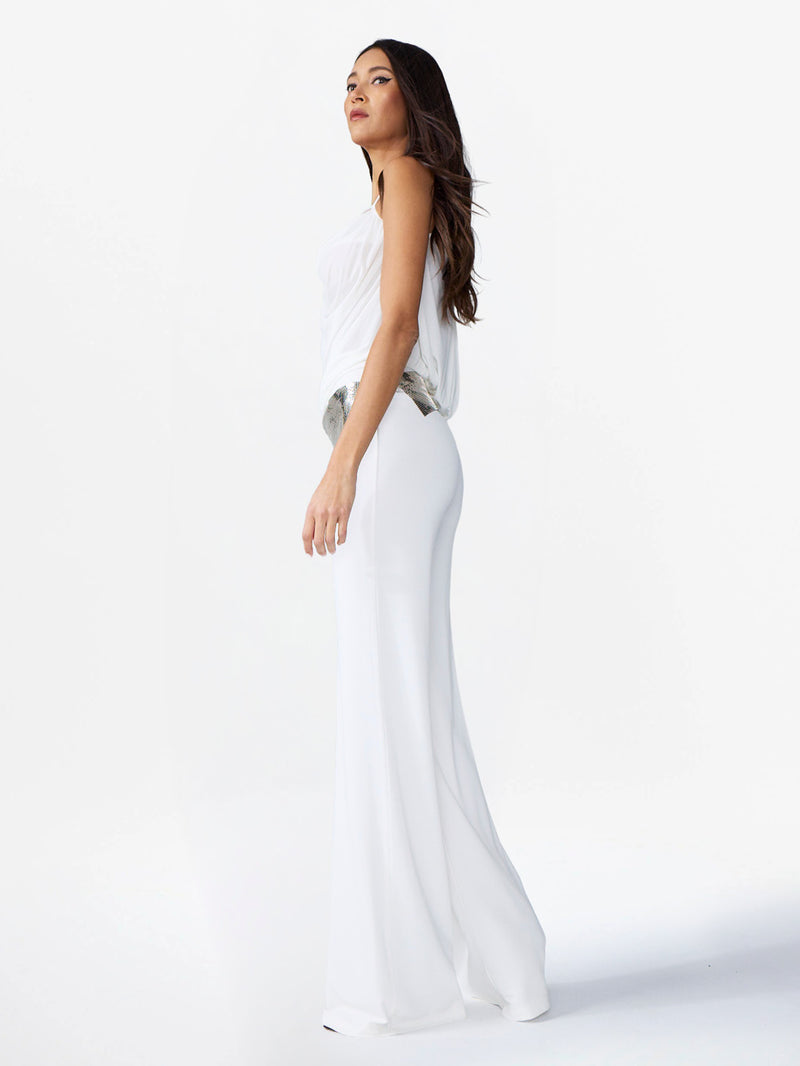 DRAPED SHOULDER TOP WITH NECKLINE ON THE BACK SIDE