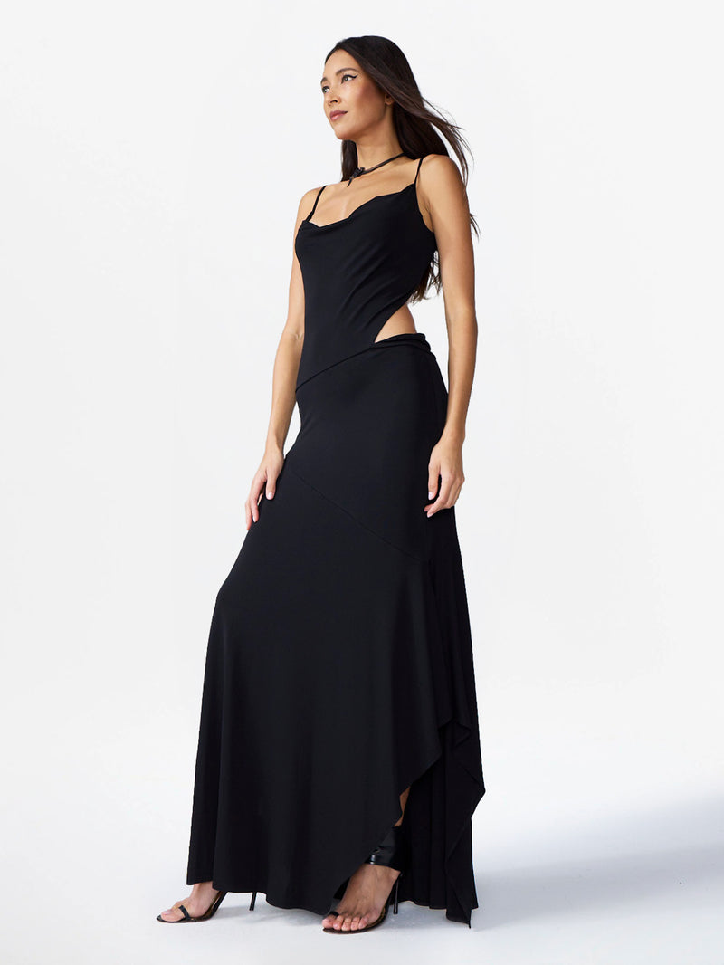 LONG DRESS WITH STRAPS AND NECKLINE ON THE BACK SIDE