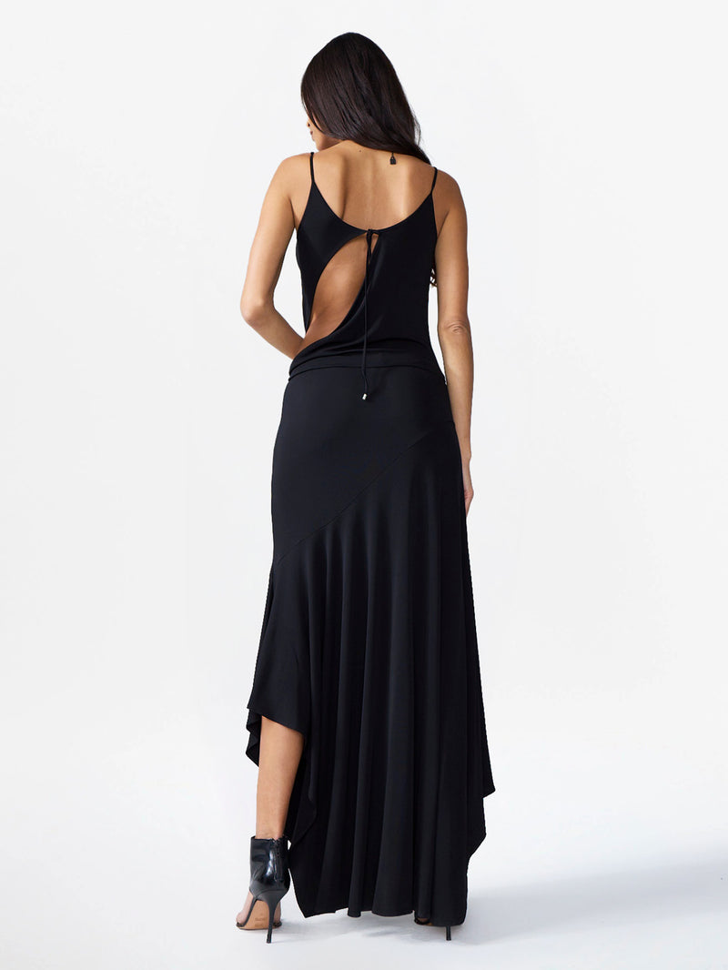 LONG DRESS WITH STRAPS AND NECKLINE ON THE BACK SIDE